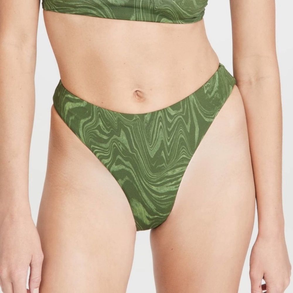 Good American Good Waist Cheeky Bikini Bottoms Pesto Swirl Green 5 XXL 2XL NEW